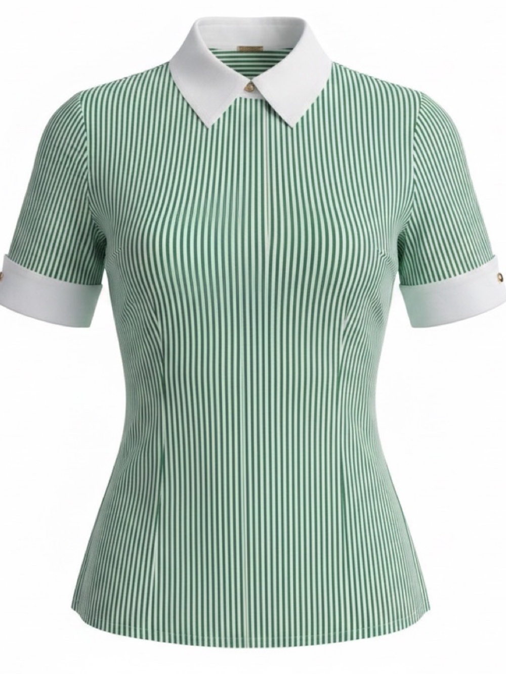 ADAM LIPPES GREEN / WHITE STRIPED SHORT SLEEVED BUTTON FRONT BLOUSE